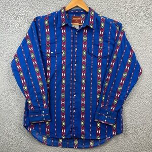 Rustler by Wrangler XL Blue Southwestern Aztec Pearl Snap Western Shirt